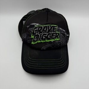 Grave Digger Monster Jam Trucker‎ Hat Black Green Skull Adjustable Skull OS